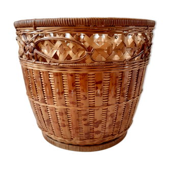 Cache-pot en rotin & osier années 70