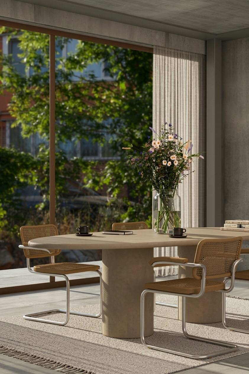 Handcrafted w/ Plaster - Textured Dining Table “Ellipsis” – Oval Shape 260