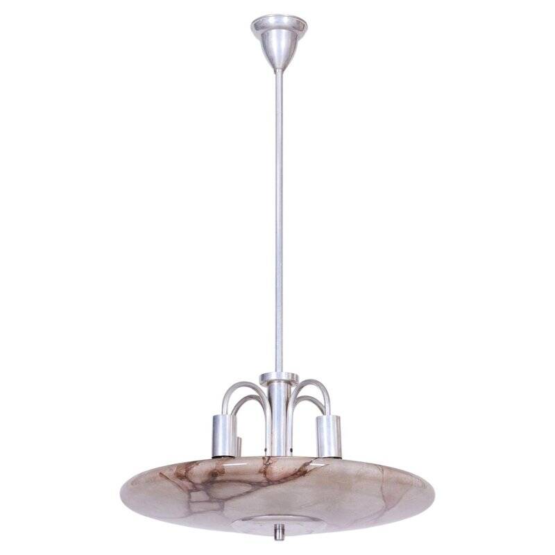 Art Deco Chandelier in Aluminium and Marbled Glass, Czech, 1940s