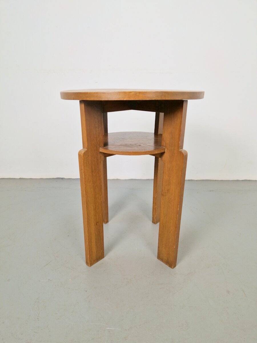 Art Deco Round Oak Side Table, 1930s