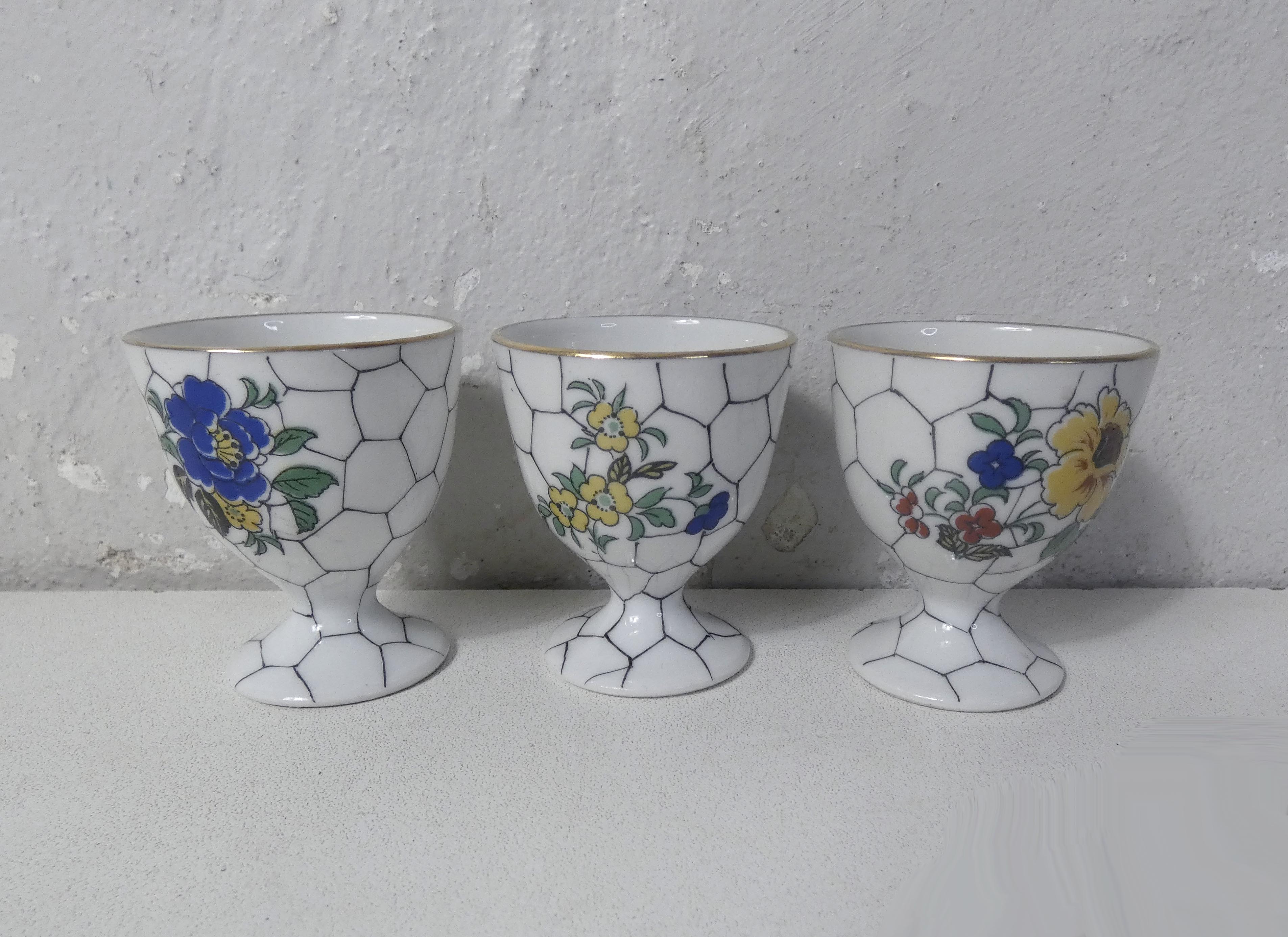 3 coquetiers art nouveau en porcelaine de Limoges