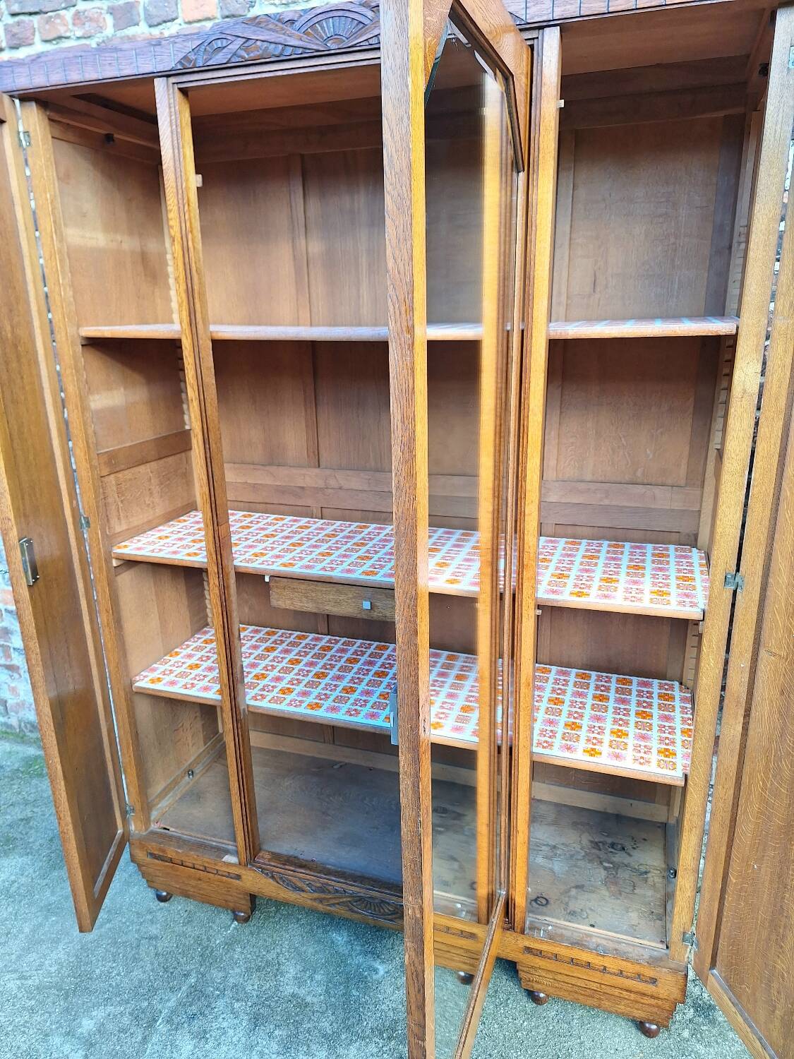 Art deco shelving unit, vintage old cabinet
