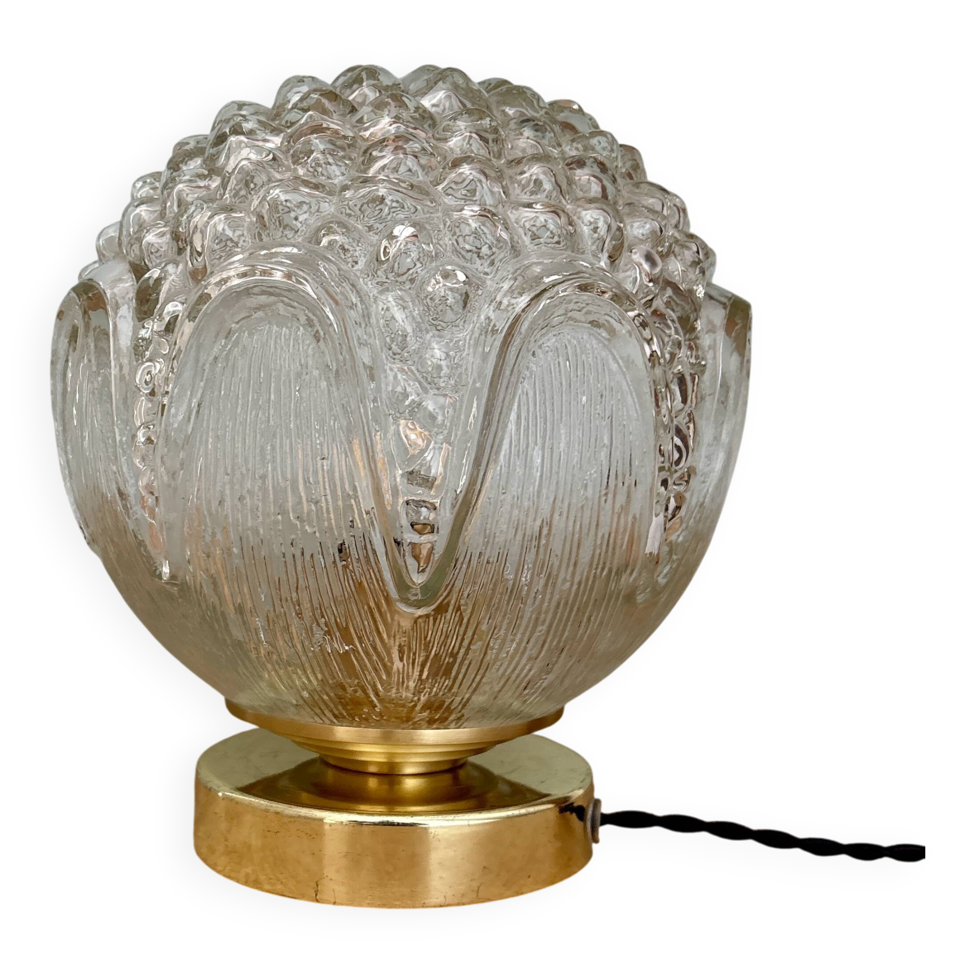 Lampe à poser globe vintage en verre moulé