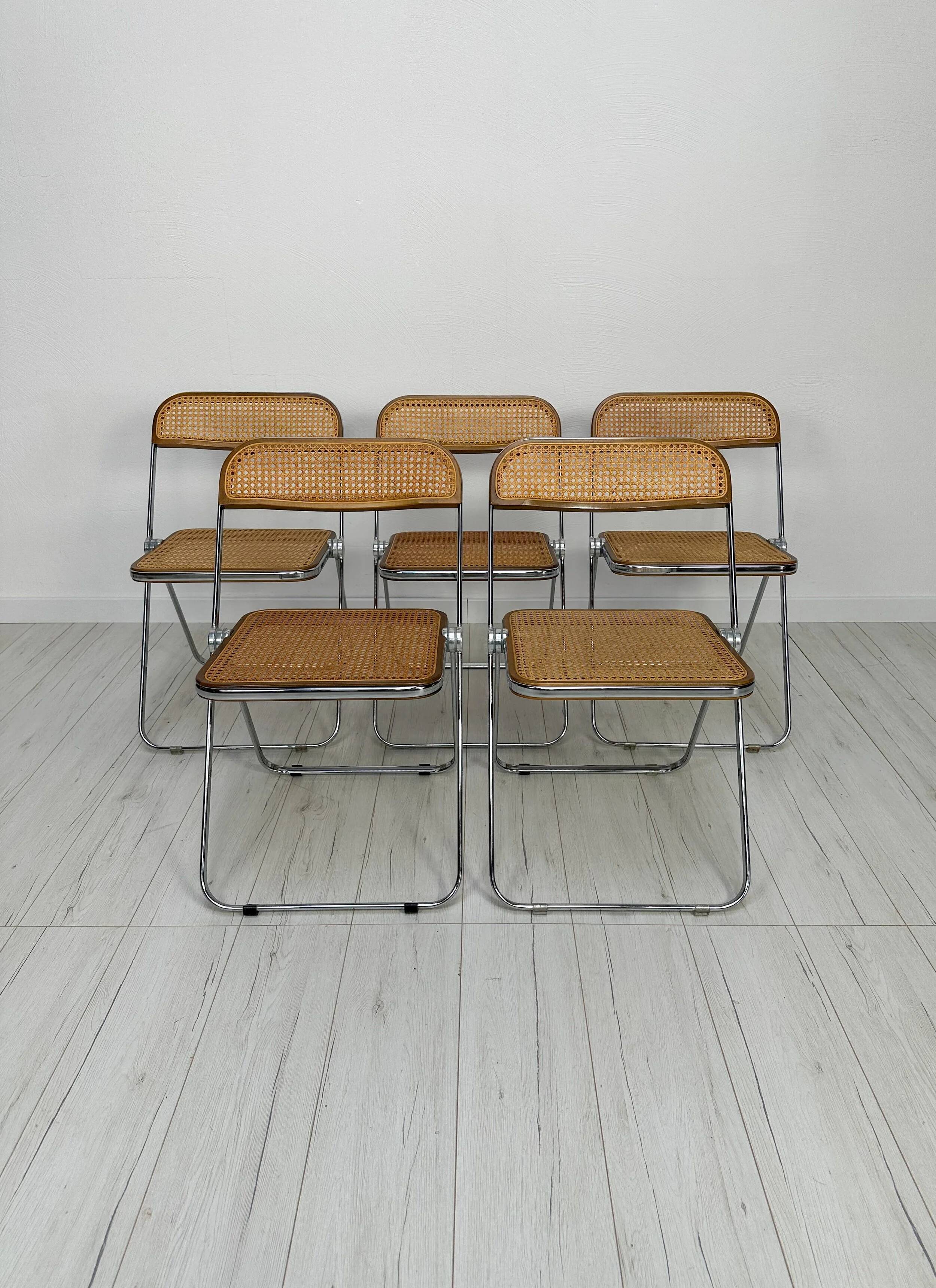 60s Vintage Plia Cane Folding Chair by Giancarlo Piretti - Anonima Castelli