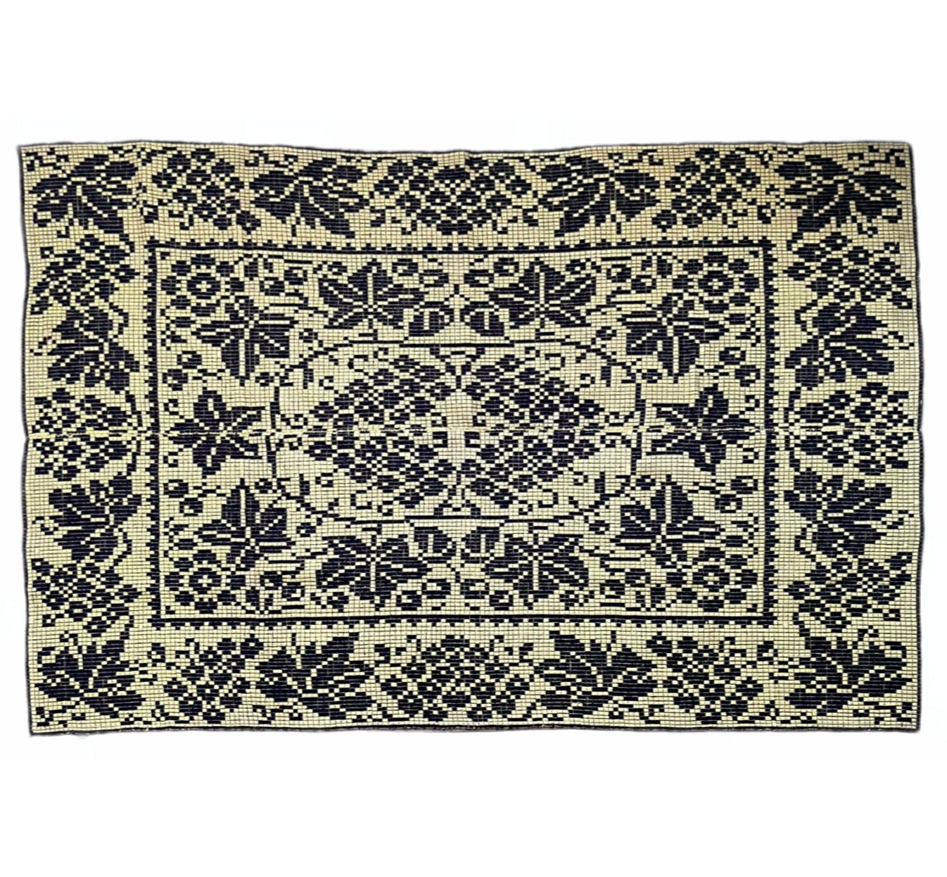 Romanian floral rug handwoven in wool, yellow and black background