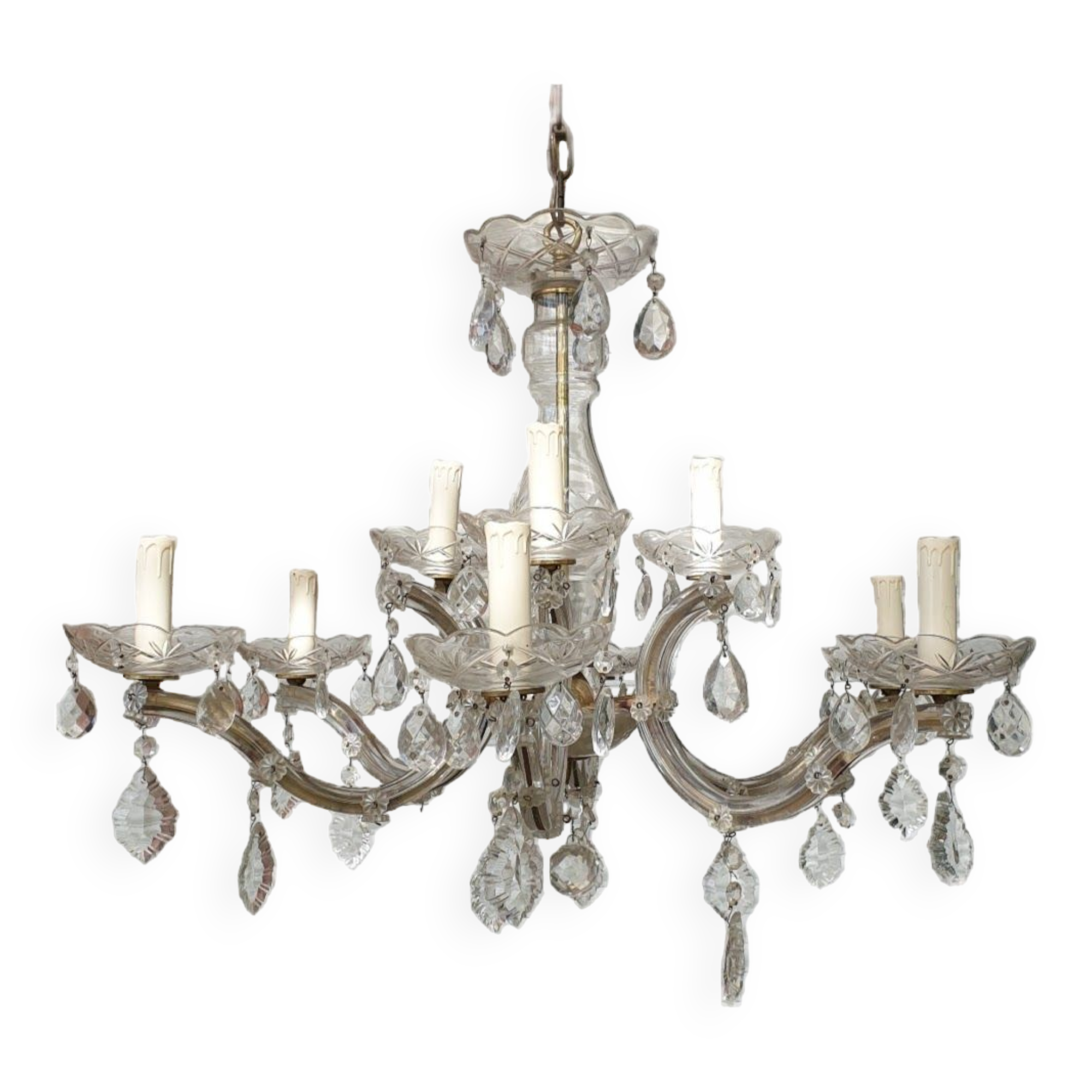 Murano style chandelier with six arms of light and nine lamps