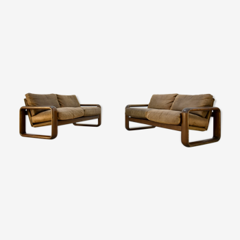 Pair of Rosenthal Studio Line Model Hombre Leather Sofa by Burkhart Vogtherr, Germany 1975
