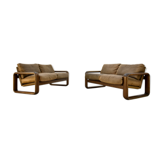 Pair of Rosenthal Studio Line Model Hombre Leather Sofa by Burkhart Vogtherr, Germany 1975