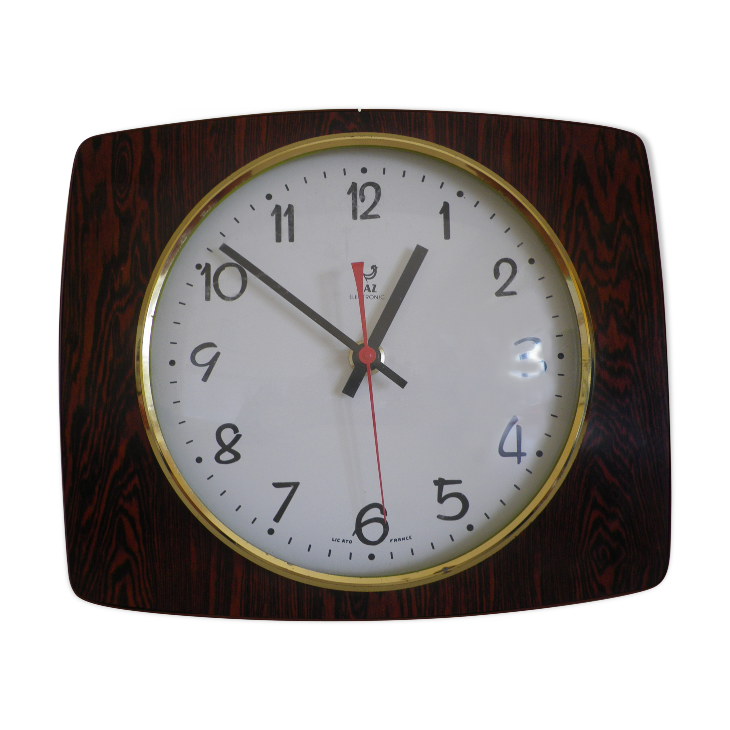 Electronic "Jaz" clock in formica, glass and brass - France - 60s
