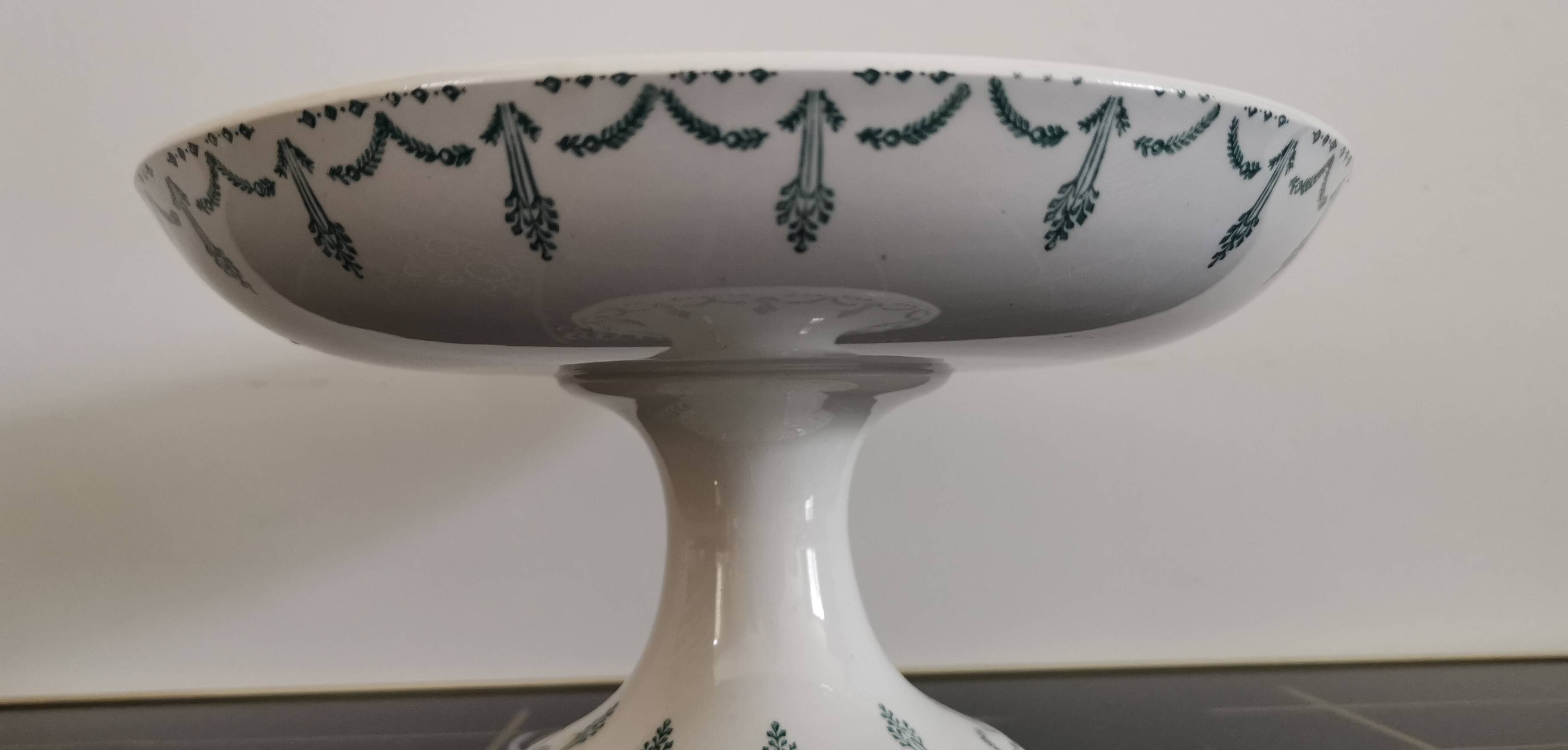 Old compotier iron earth gien green garland 1900-1930