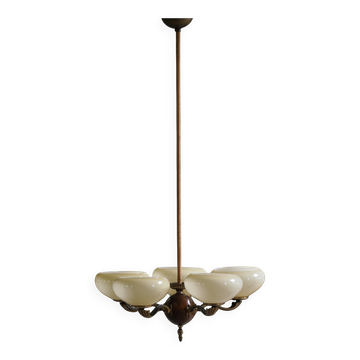 Five-armed chandelier by Paavo Tynell, Model No 1386/5 for Taito, Finland, 1930s.