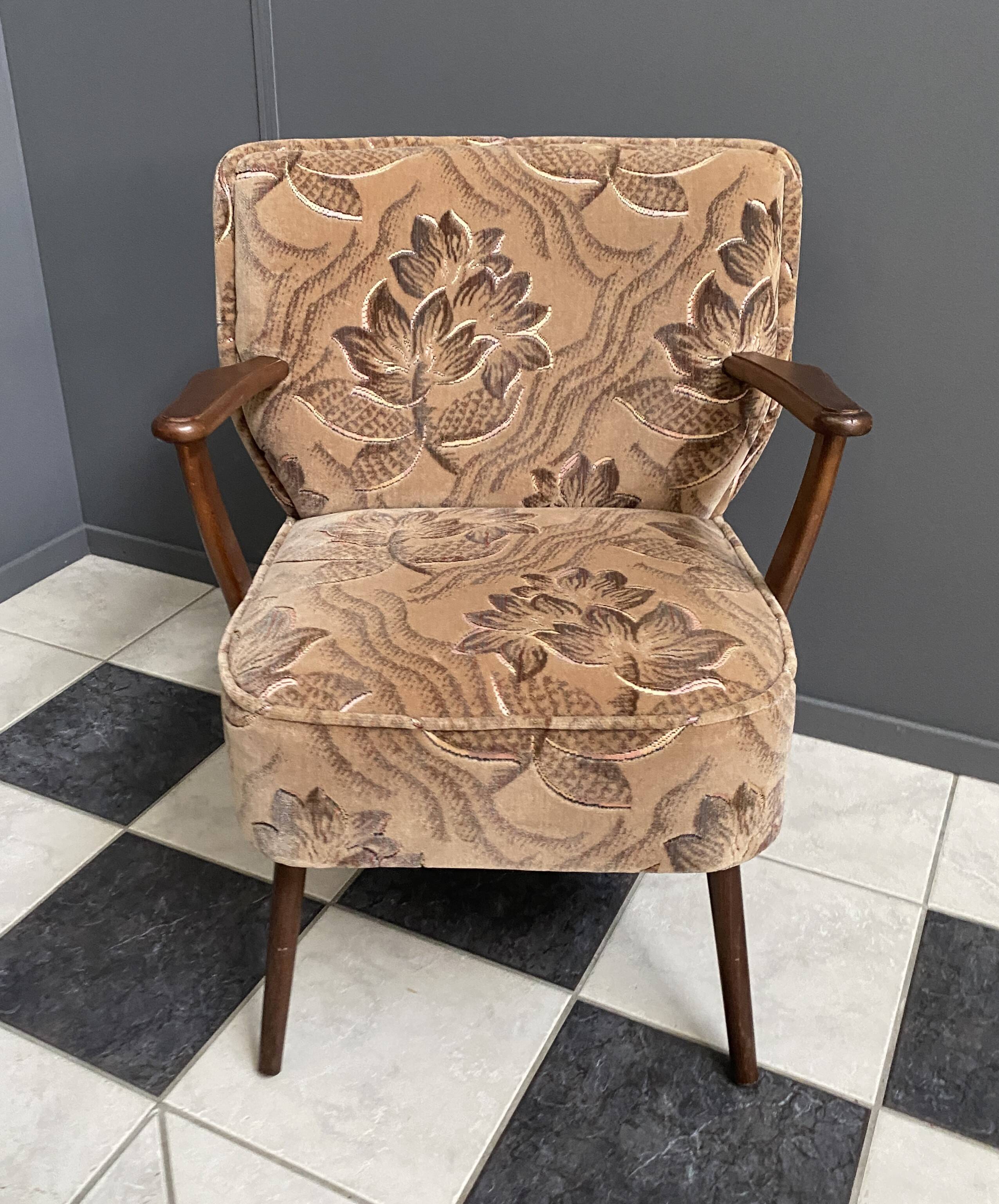 1960s floral print cocktail armchair with armrests