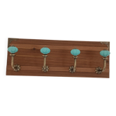 Retro vintage wall coat rack - 4 azure blue ceramic hooks