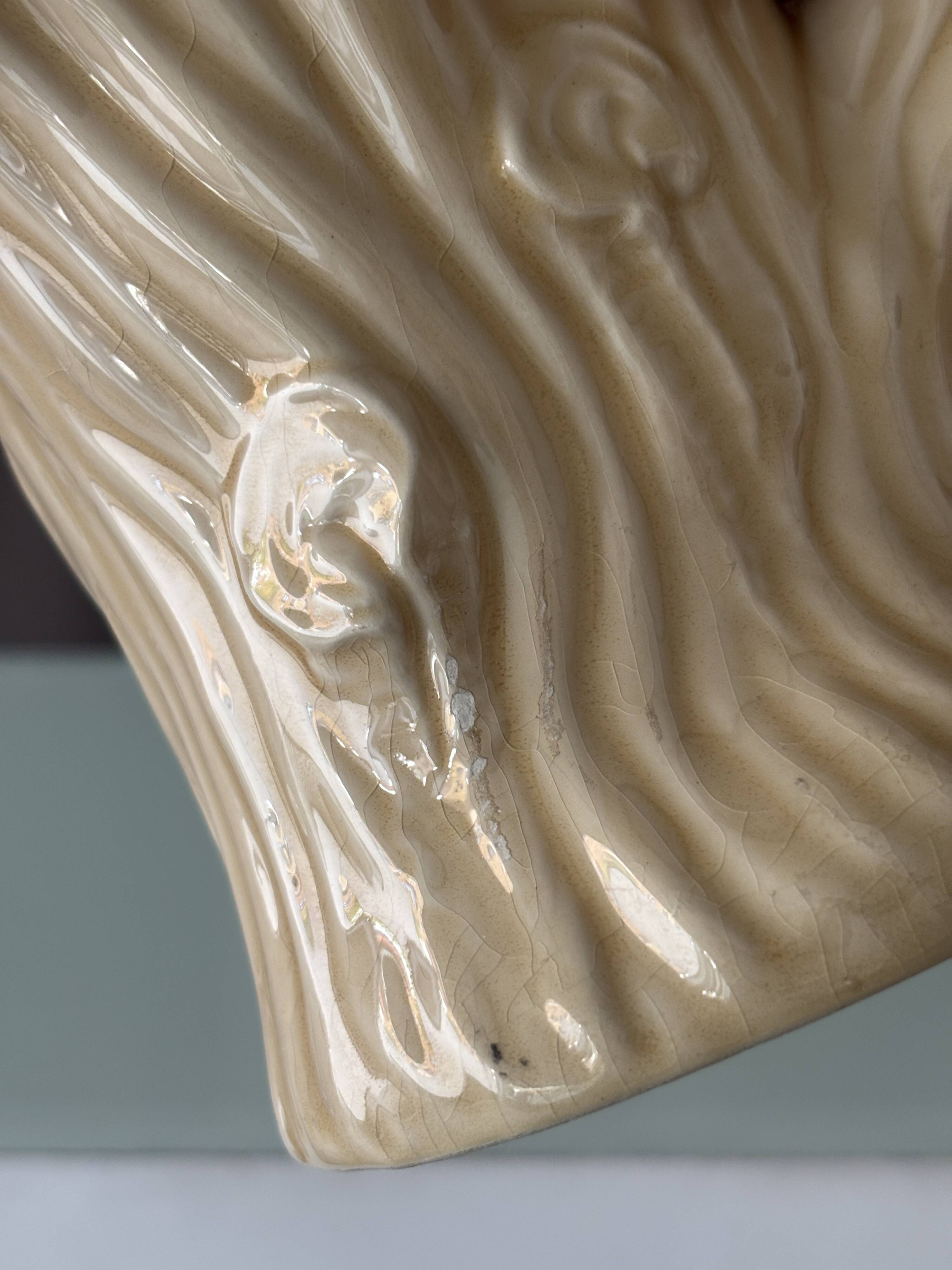 Vintage Italian Ceramic Tree Stump Vase – Bark Texture – Made in Italy