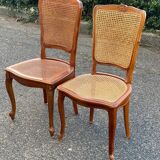 2 Louis XV style caned chairs in solid wood
