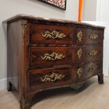 Commode de style Louis XV en marqueterie et marbre, Napoléon III, France XIXème s.