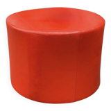 Large vintage pouf in red faux leather – diameter: 62 cm