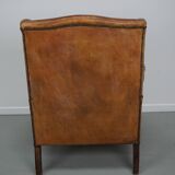 Vintage Dutch cognac coloured leather club chair, with footstool