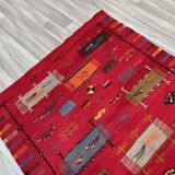 Unique and medium berber kilim, red rug, moroccan kilim, decoration rug