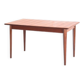Table vintage de style scandinave avec rallonge centrale. Bois de teck. France, années 60