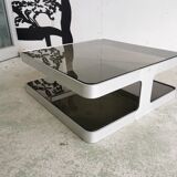 Vintage coffee table design 1970's brushed aluminum