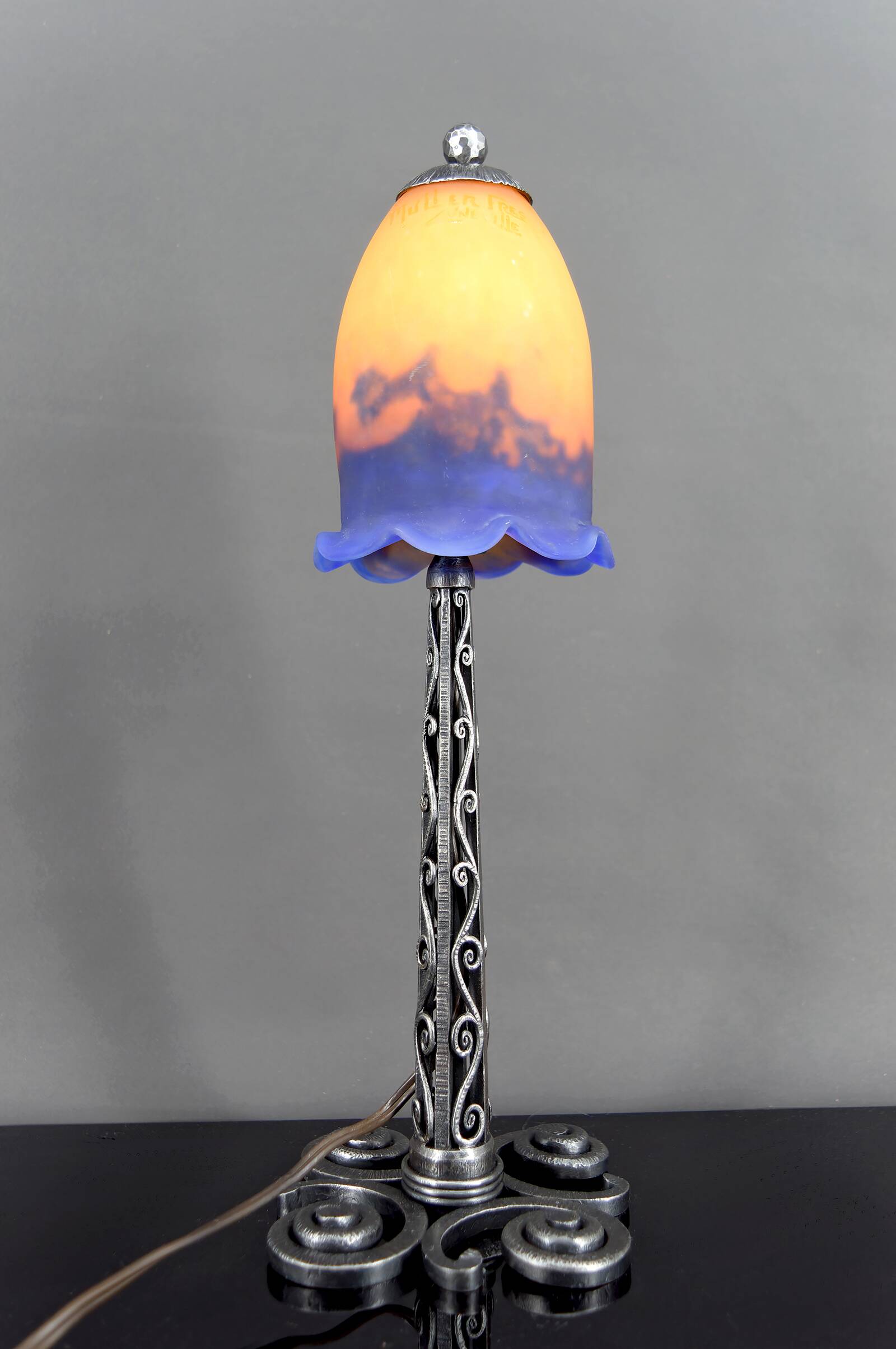 Wrought Iron Lamp, Paul Kiss and Muller Frères, France, Art Deco, c. 1920