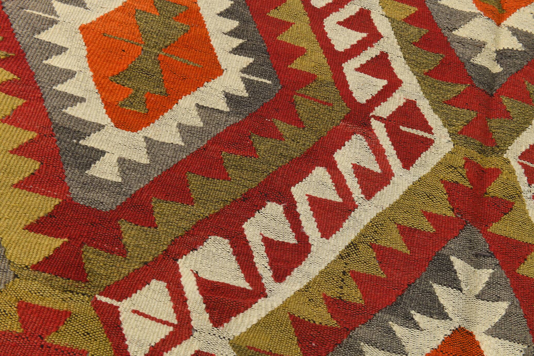 Red & Green Tribal Handmade Turkish Kilim Rug, 163x316Cm
