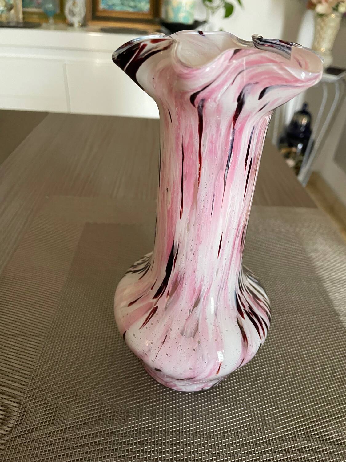 Pink and black blown glass vase