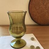 Bubbled glass vase, Biot style, moss green