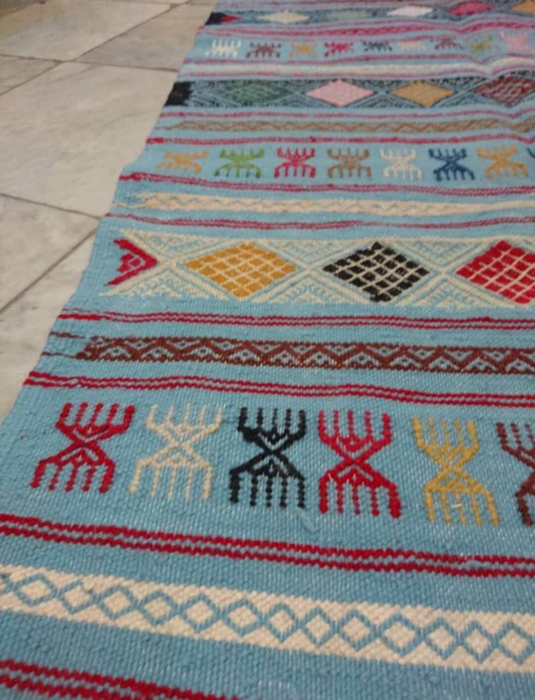 Kilim blue handmade carpets 95x195cm