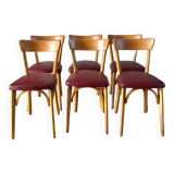 Set of 6 Luterma bistro chairs in blond wood and skaï 50s