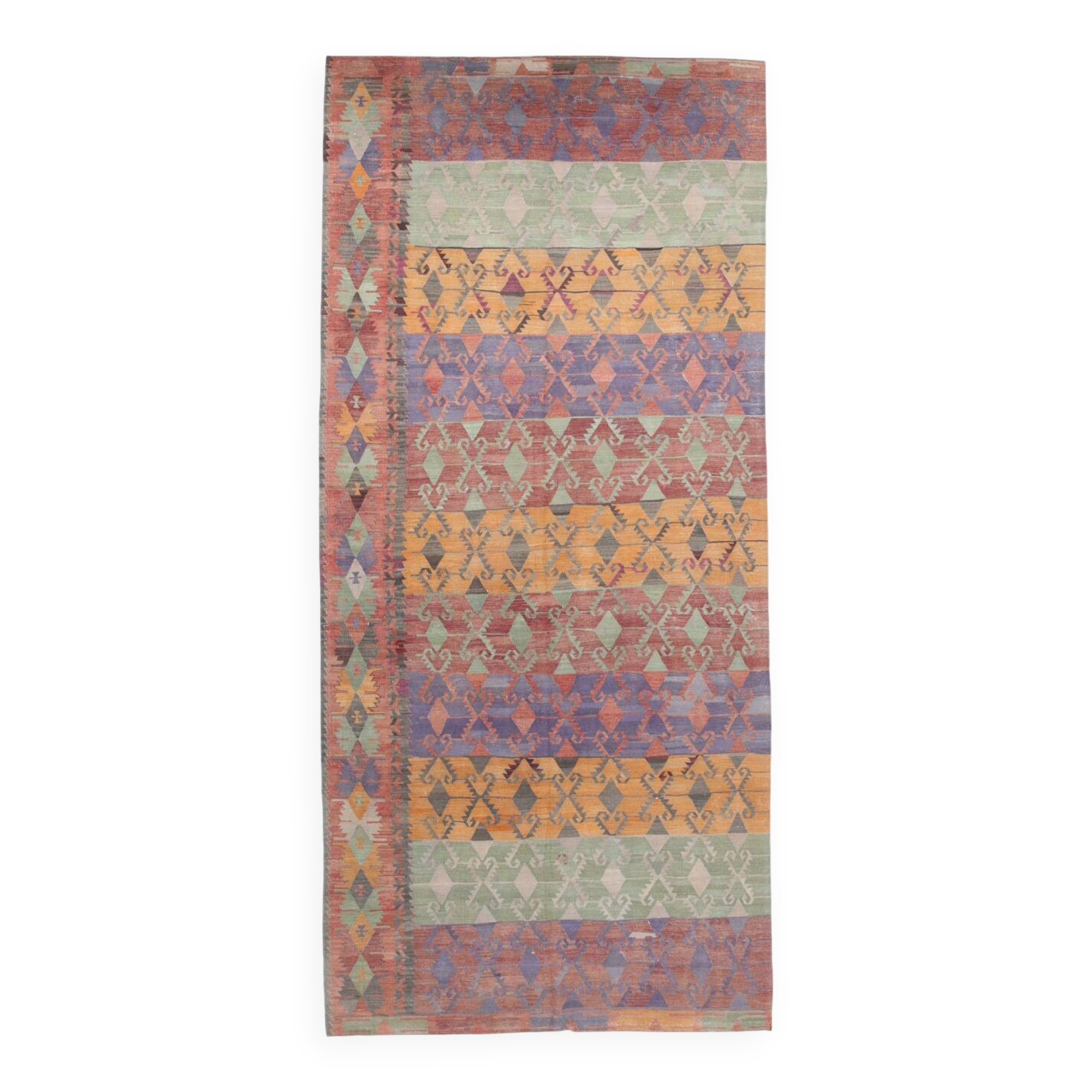 Purple & Orange & Red & Green Kilim Rug, Orientel Kilim Rug 176x390Cm