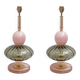 Pair of Geometric Murano Glass Table Lamps in Pink and Green,Sottsass Style