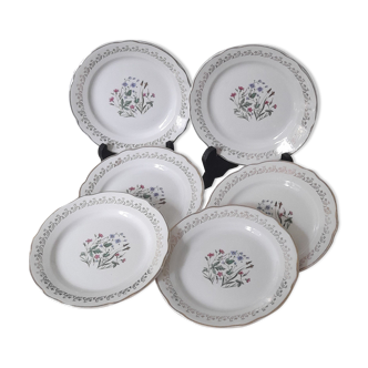 6 dessert plates floral and golden decoration - Model Printemps de Digoin - circa 1950