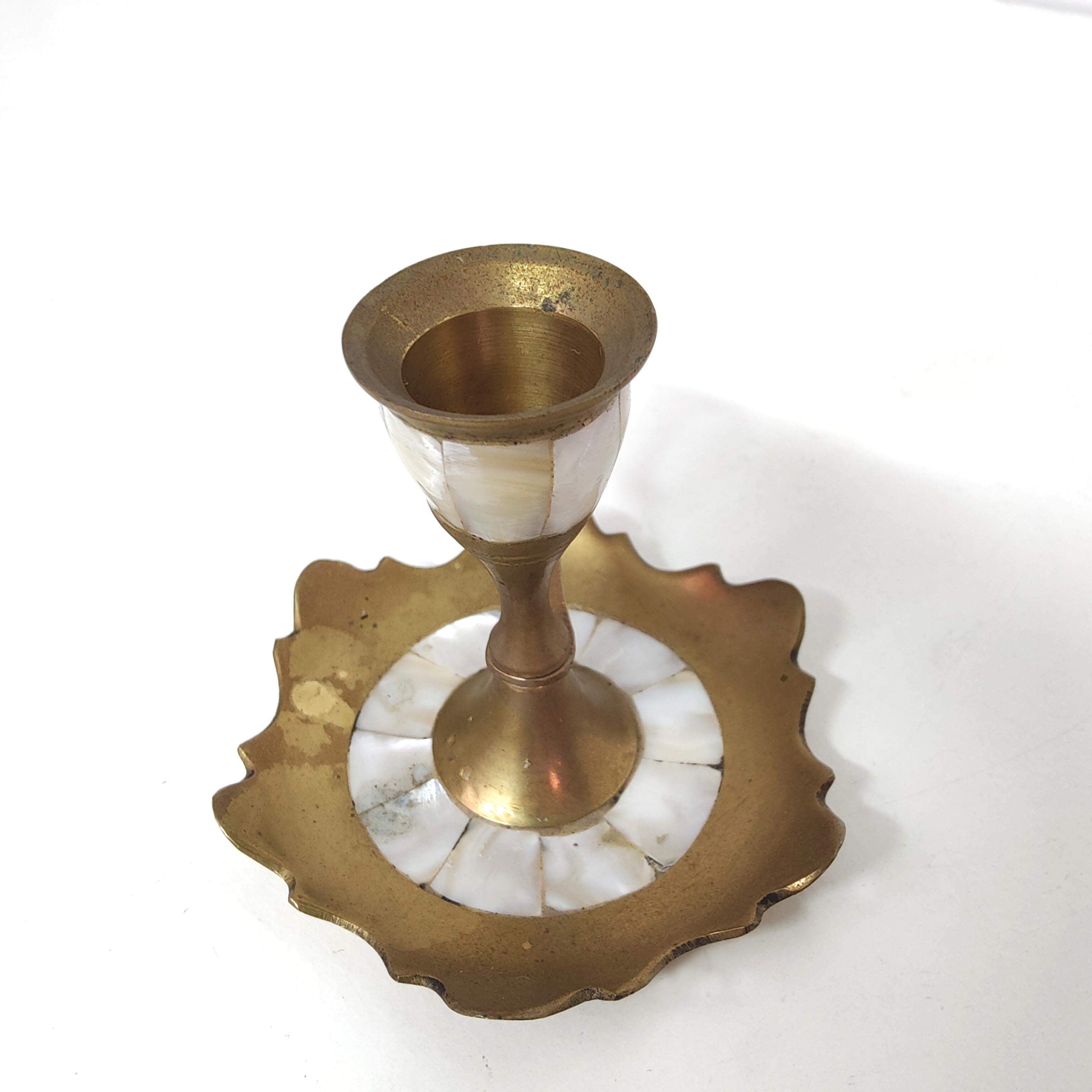 Brass and mother-of-pearl candle holder