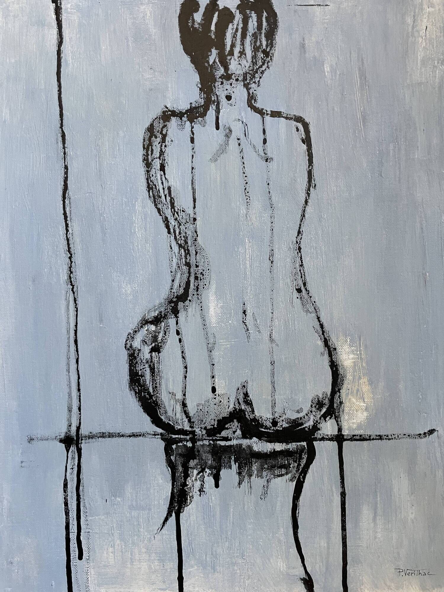 Signed oil on canvas painting of a female portrait "back study in Indian ink"