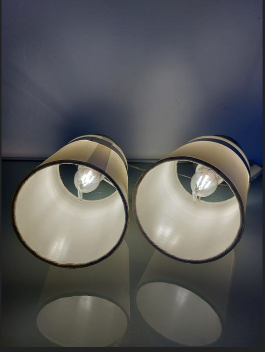Pair of space-age lamps in aluminum and fabric from the 1970s - 1980s
