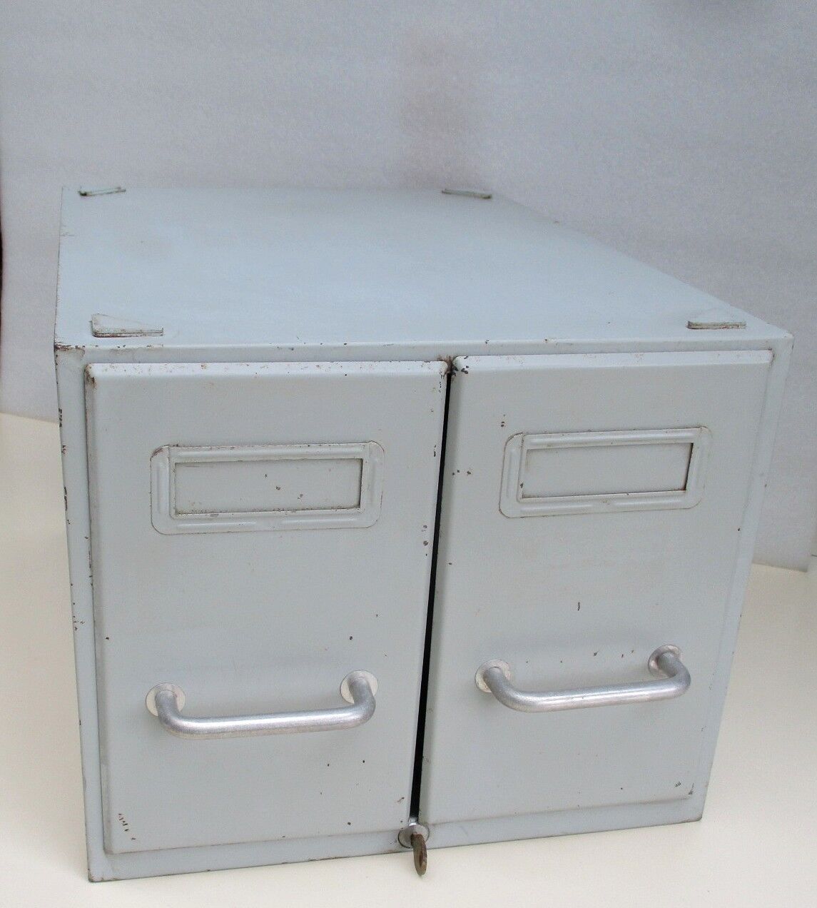 Vintage metal box with 2 drawers -industrial furniture grey