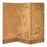 3-panel screen with tapestry decorated with landscape scenes
