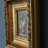Oil on panel by B. Vogel still life 20th century gilded frame