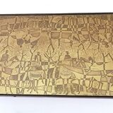 Rectangular Golden Brass and Black Varnished Metal Coffee Table by G.Urs