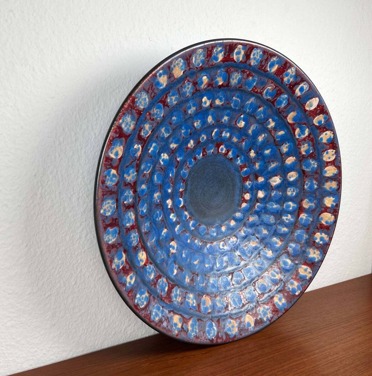 Large Mid-Century Modern German Studio Pottery Decorative Wall Plate by Eva Fritz-Lindner for Karlsruher Majolika, 1960s