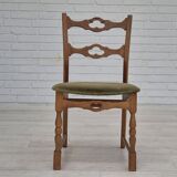 1970s, set of 4 Danish dining chairs, original condition, oak wood, furniture velour.