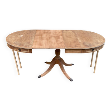 Round extendable dining table Regency central leg stripped mahogany 1960
