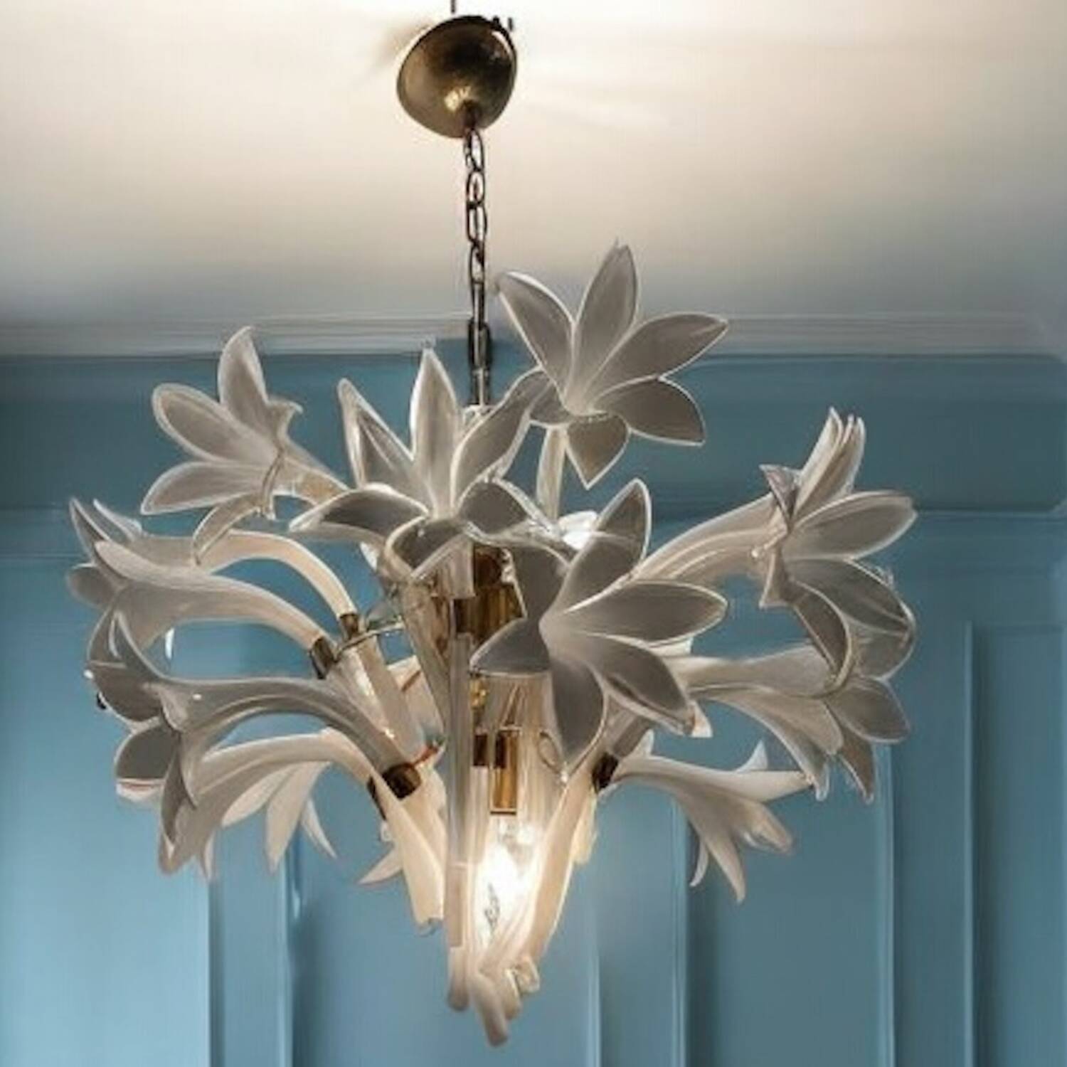 Midcentury Murano Glass Flower Chandelier by Franco Luce