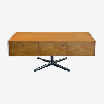 Sideboard, 70s wooden vinyl platinum furniture on stainless steel star base
