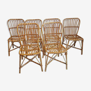 Suite de 6 chaises en rotin vintage