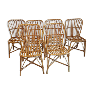 Vintage rattan 6 chairs suite