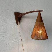 Teak wall lamp with natural ropes by Ib Fabiansen for Fog & Mørup, 1960s, Denmark.