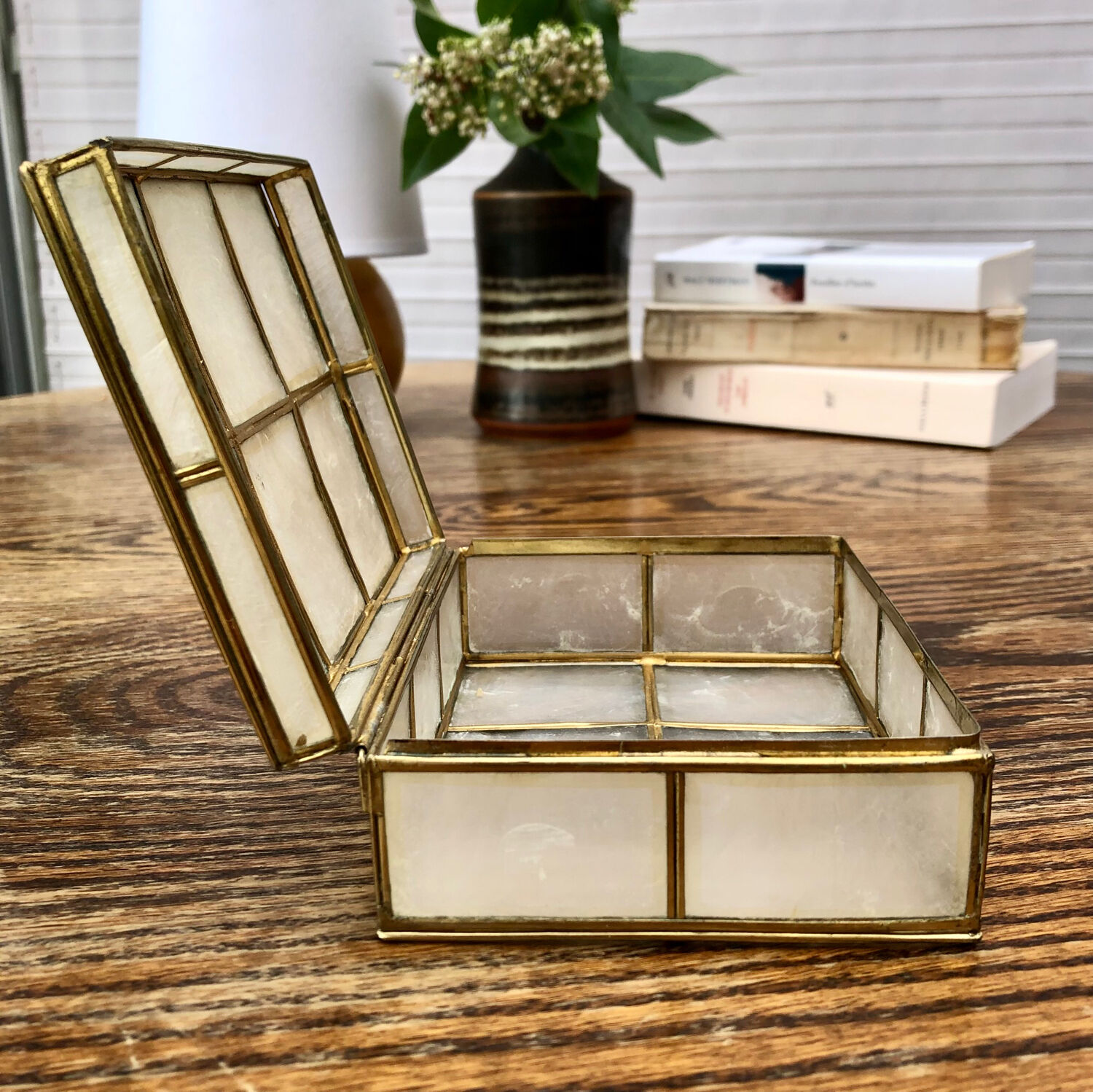 Mother-of-pearl and brass box